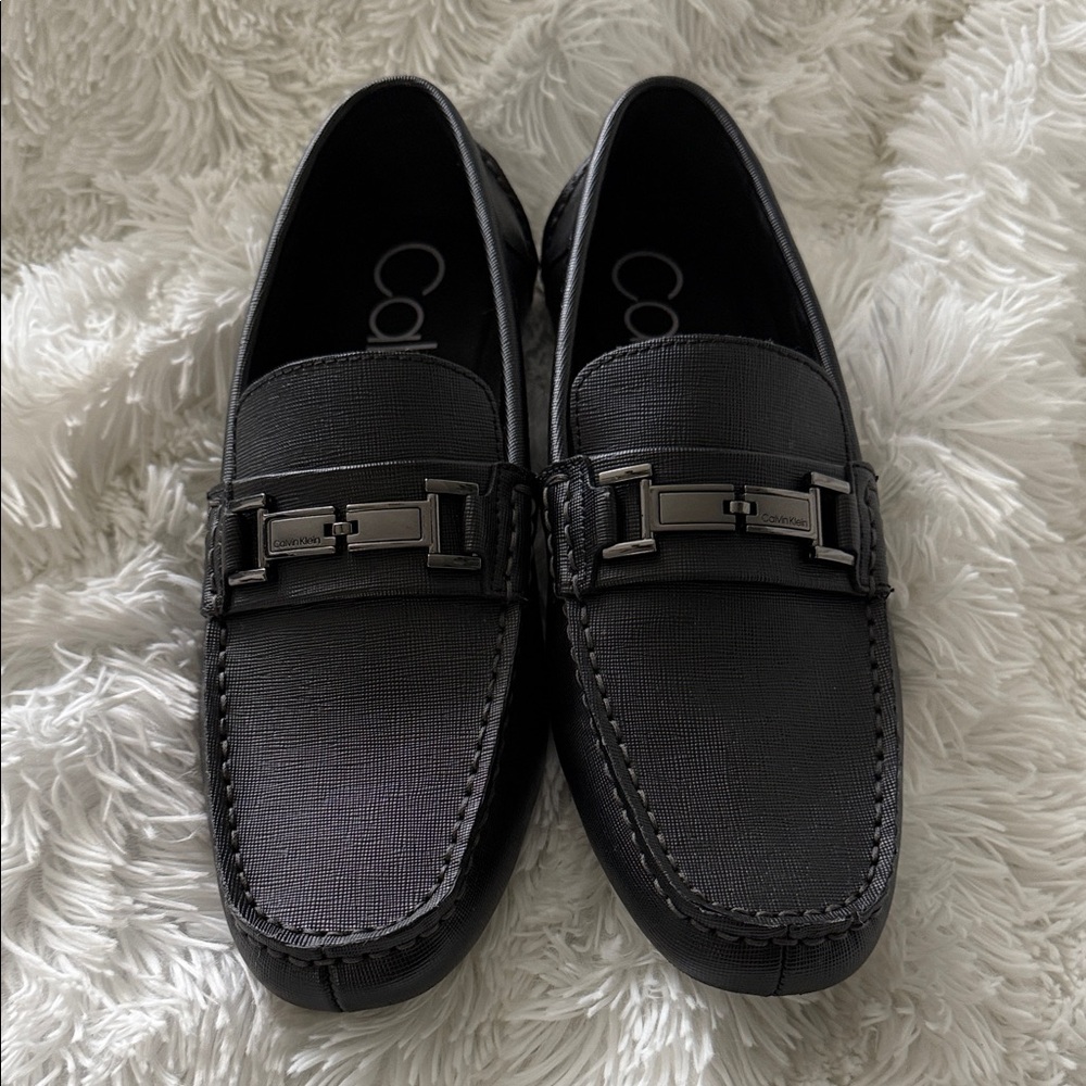 Calvin Klein Men's Textured Black Slip-On Loafers